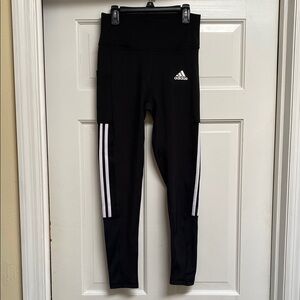 Adidas Black and White Leggings with Signature Stripes